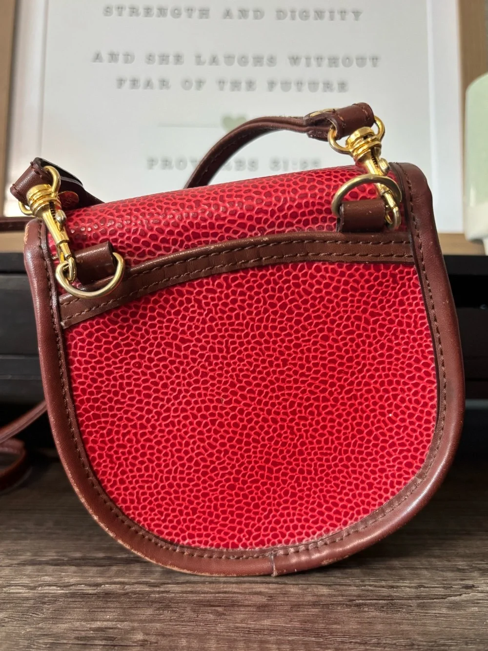 ELLE Red Genuine Pebble Leather Small Crossbody
